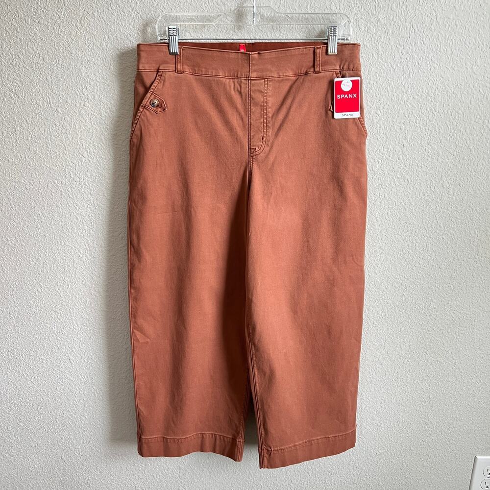 Spanx Twill Cropped Wide Leg Pants Rust Brown Women's XL Petite Stretch NEW